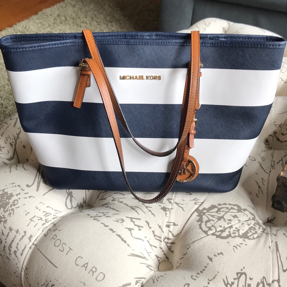 Michael Kors navy and white bag